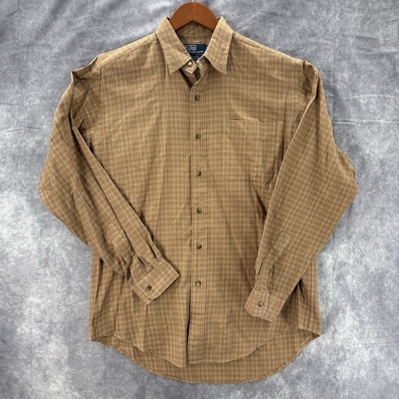 Polo Ralph Lauren Lindsey‎ Shirt Mens Medium Brown Cotton Checkered Long Sleeve - Picture 2 of 4
